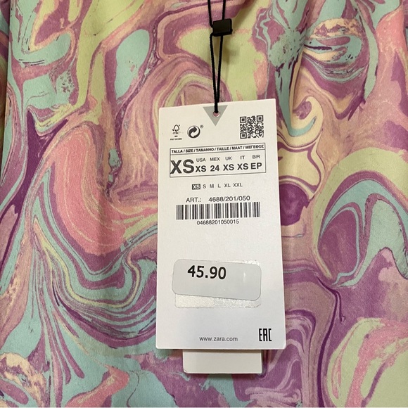 NWT ZARA Marble Pattern Satin Dress with Cut Out Detail Size XS - Picture 6 of 10